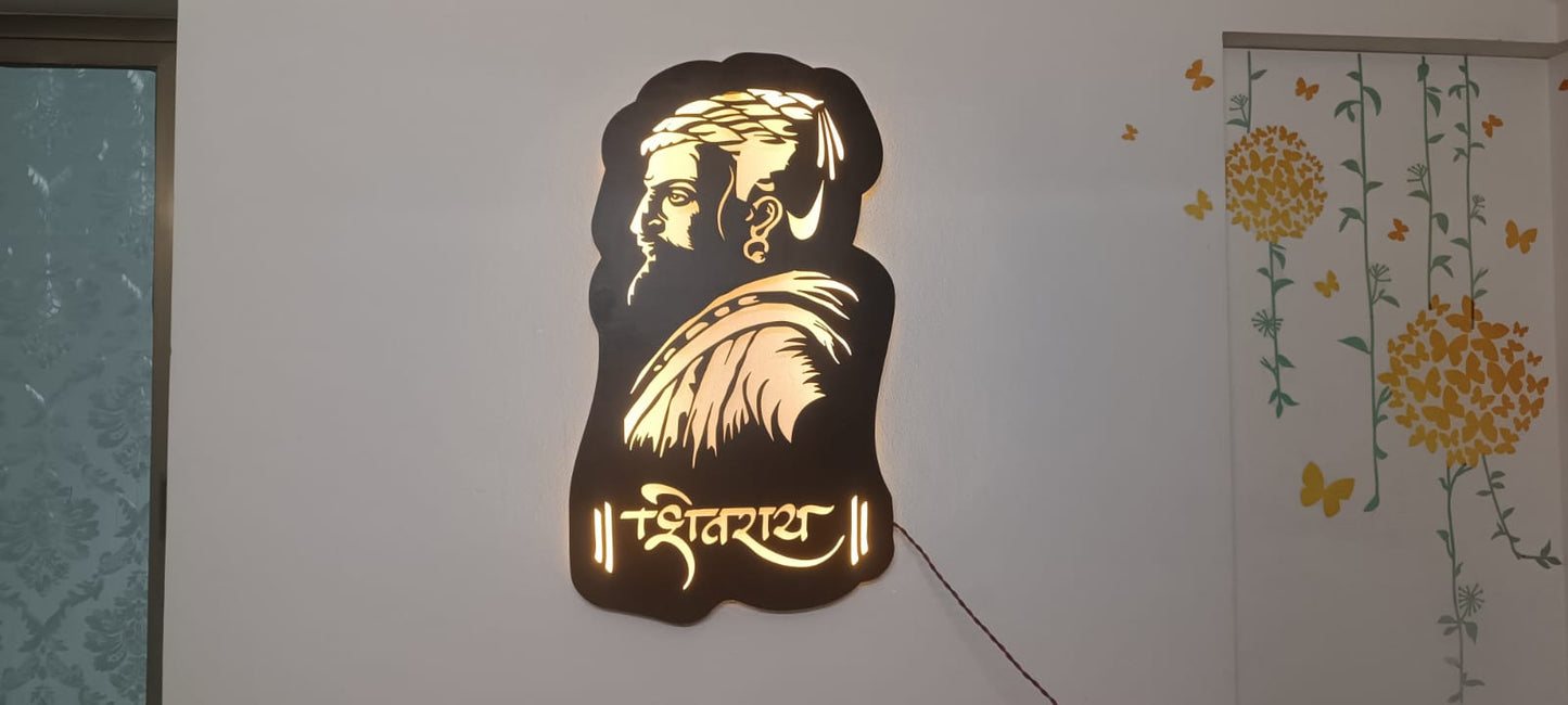 II  Shri. Chhatrapati Shivaji Maharaj  Metal Wall Art II Metal Frame II Powder Coated II Worm White Backlight II Wall Frame II Wall Sculpture II Laser Cut II