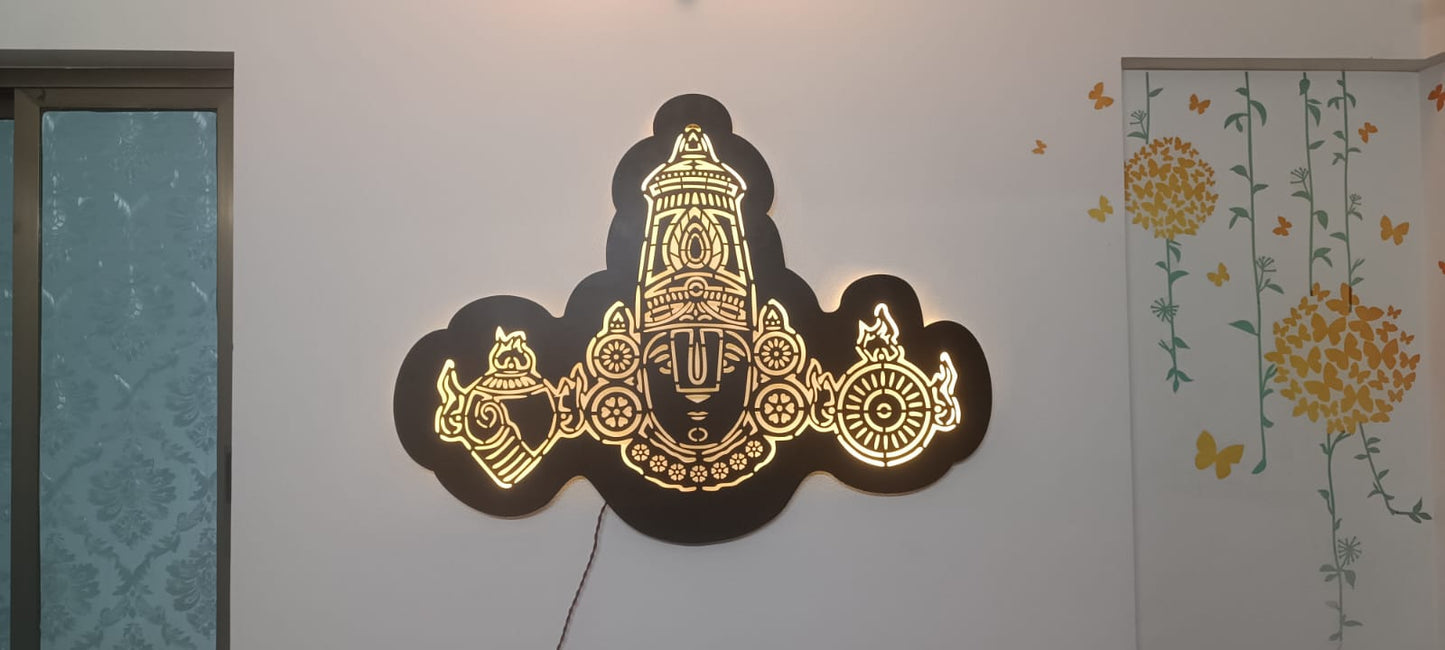 II  Shri. Bhagwan Venkateswara/ Shri. Bhagwan Balaji Metal Wall Art II Metal Frame II Powder Coated II Worm White Backlight II Wall Frame II Wall Sculpture II Laser Cut II