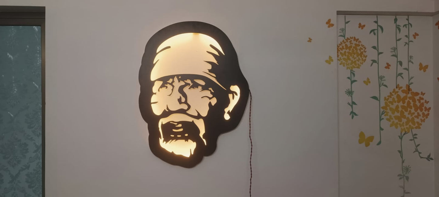II  Shri. Sai Baba II Metal Wall Art II Metal Frame II Powder Coated II Worm White Backlight II Wall Frame II Wall Sculpture II Laser Cut II