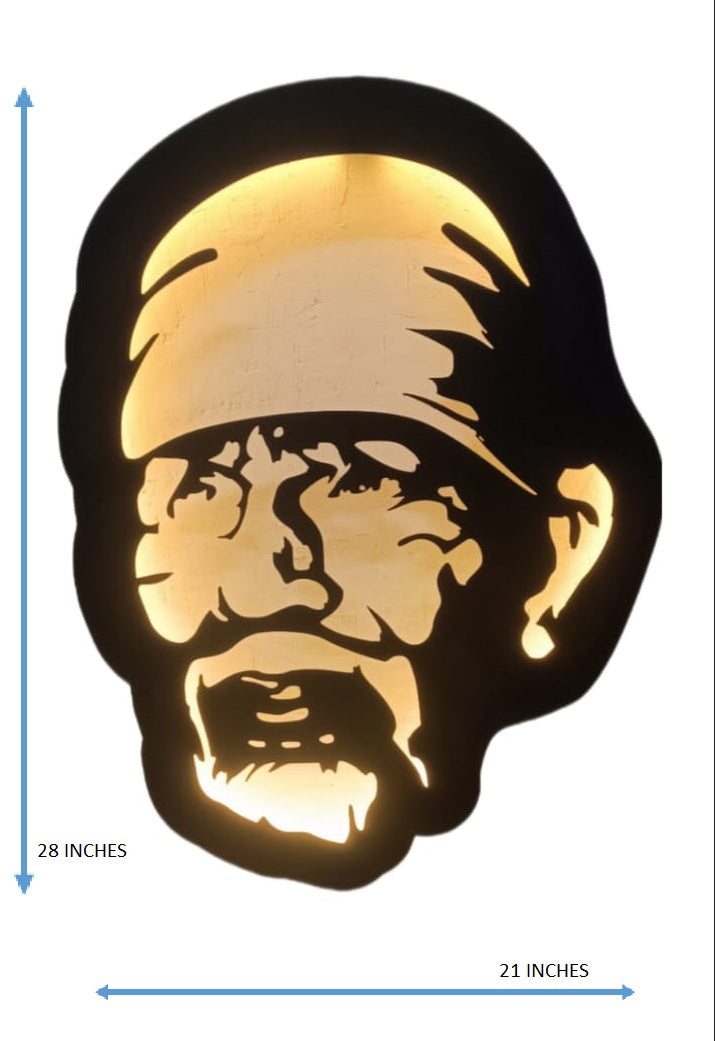 II  Shri. Sai Baba II Metal Wall Art II Metal Frame II Powder Coated II Worm White Backlight II Wall Frame II Wall Sculpture II Laser Cut II