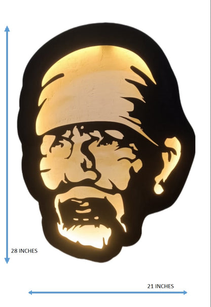 II  Shri. Sai Baba II Metal Wall Art II Metal Frame II Powder Coated II Worm White Backlight II Wall Frame II Wall Sculpture II Laser Cut II