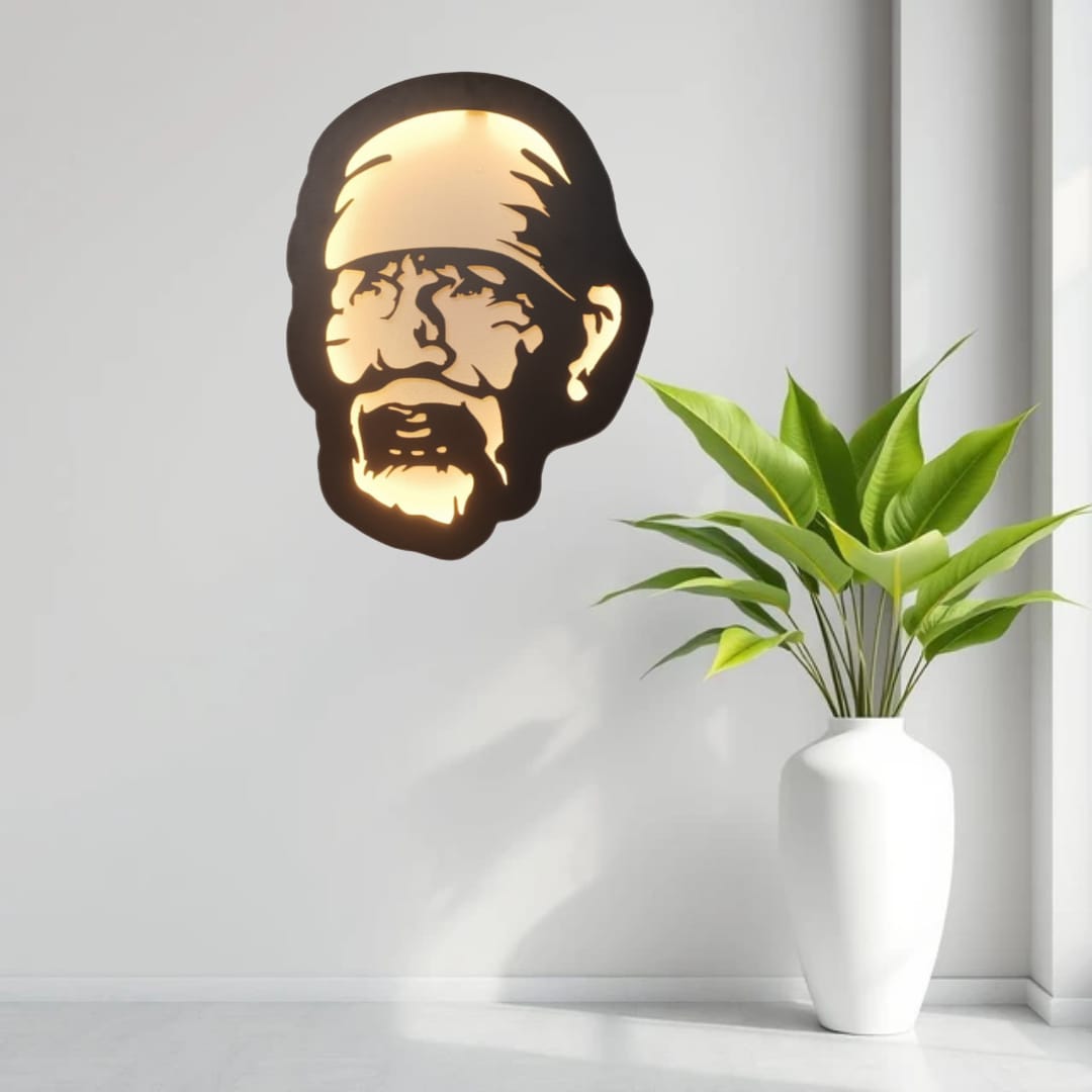 II  Shri. Sai Baba II Metal Wall Art II Metal Frame II Powder Coated II Worm White Backlight II Wall Frame II Wall Sculpture II Laser Cut II