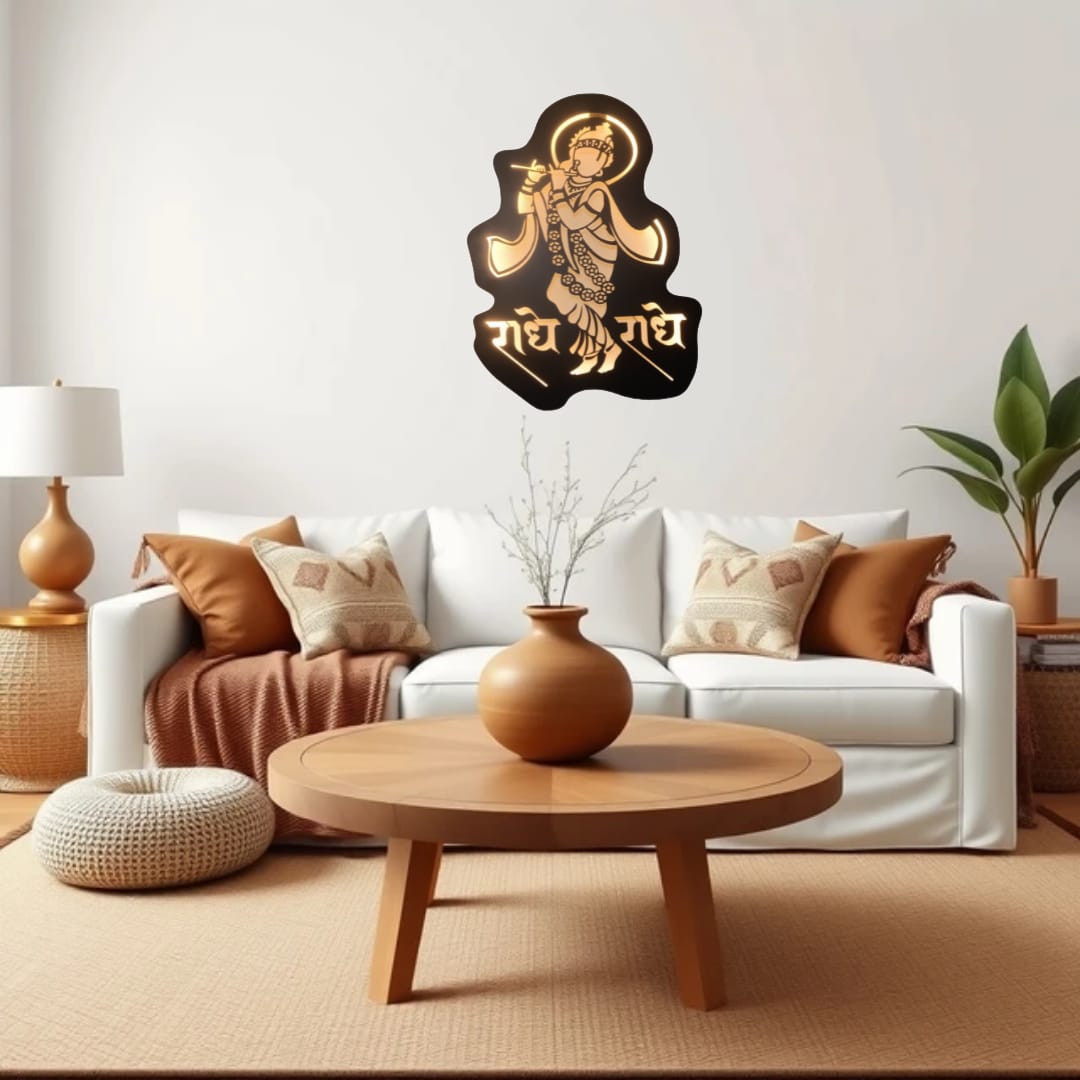 II  Shri. Krishna Bhagwan II Metal Wall Art II Metal Frame II Powder Coated II Worm White Backlight II Wall Frame II Wall Sculpture II Laser Cut II